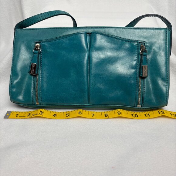 Kenneth Cole Reaction Teal-Colored Leather Shoulder Clutch Style Handbag - Picture 12 of 16